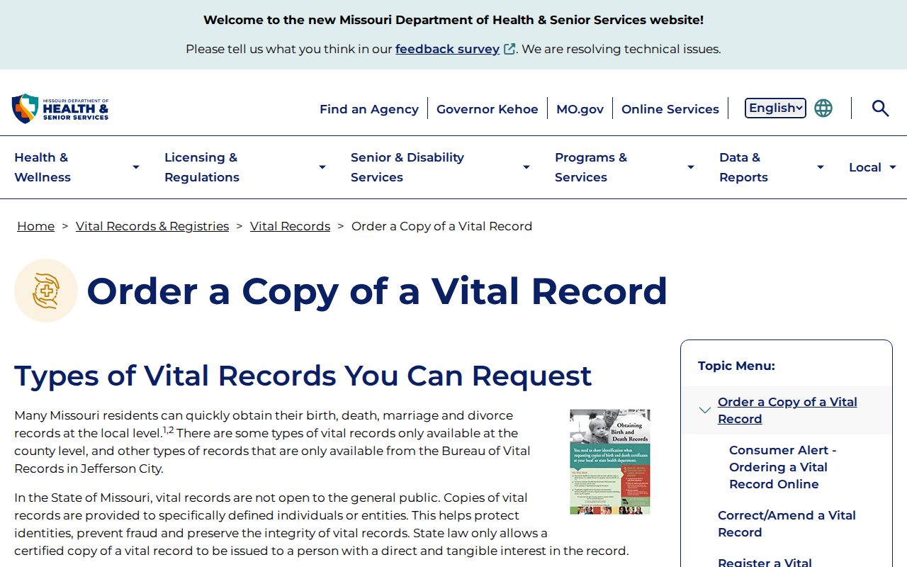 University City Resident Lookup DHSS vital record copy instructions